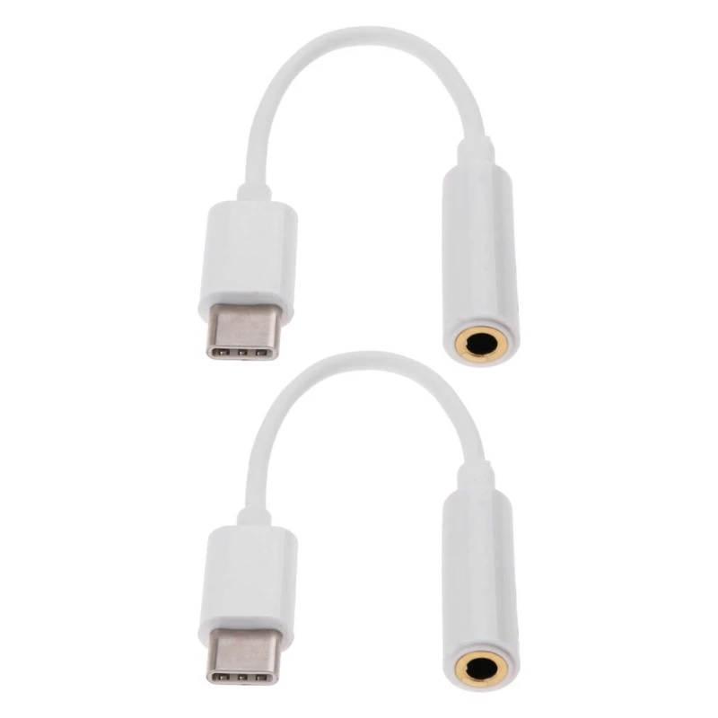 573A 2Pcs USB Type C to 3.5 Port Earphone Adapter Cord USB C 3 5mm Cable Line