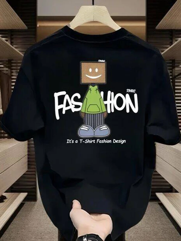 

Американская летняя мужская хлопковая футболка с короткими рукавами и круглым вырезом с трендовым принтом, свободная