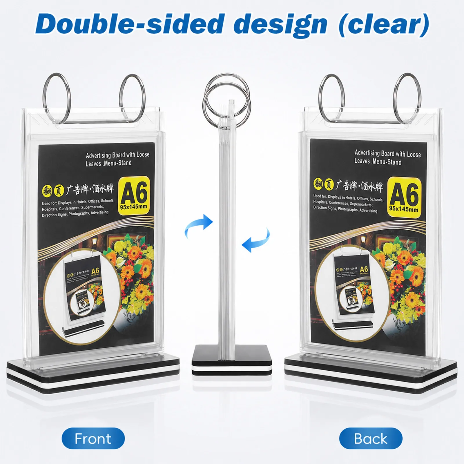 A6 PVC Tabletop Menu Holder Standing Flip Display Rack for Restaurants Bars Coffee Shops Catering Services Sign Stand