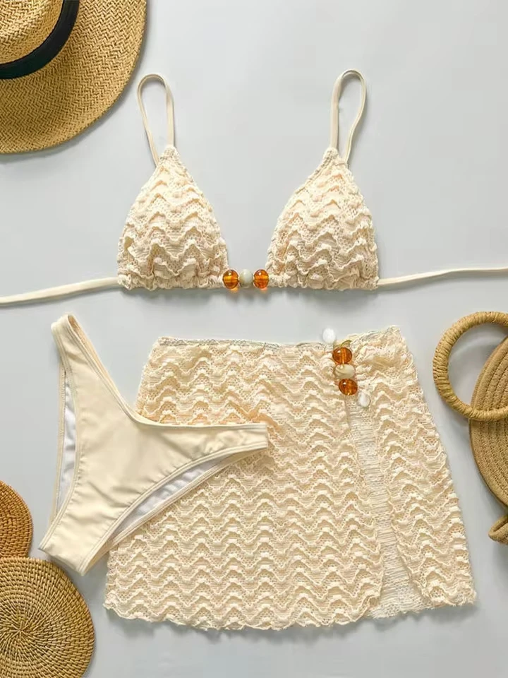 

Vzvn Sexy Solid Backless Bandage Bikini Women Split Swimsuit Beach Vacation Bikini 2026 New All Season Bikinis Skirt 3 Piece Set