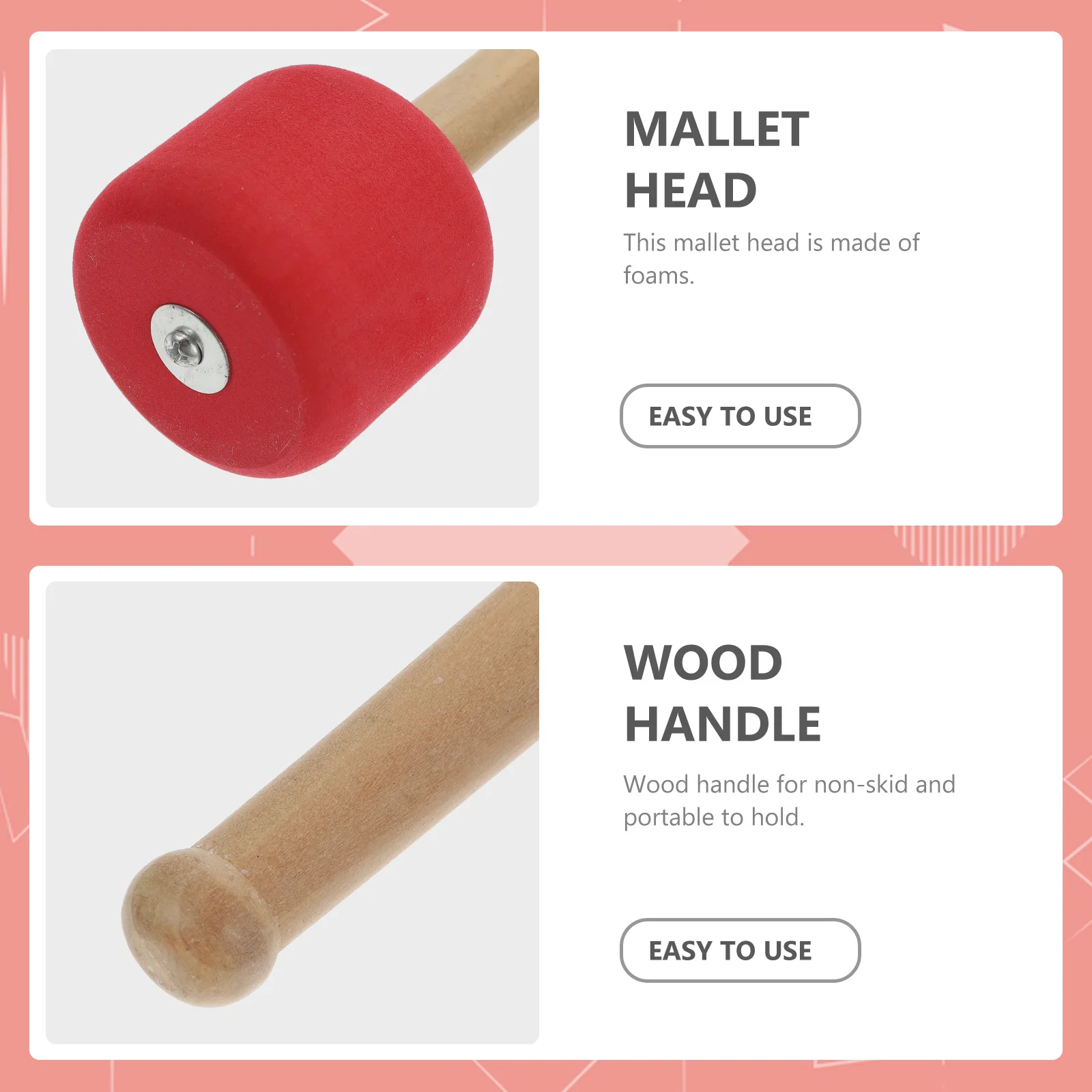 

2pcs Foam Head Drum Mallets Wooden Handle Non-Slip Percussion Sticks For Beginners School Band Practice Music Instrument