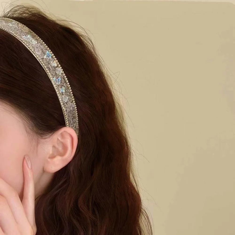

Princess Hairpiece Transparent Crystal Headband Luxurious Chic Butterfly Hairband Acrylic Shiny Rhinestone Hair Hoop Party
