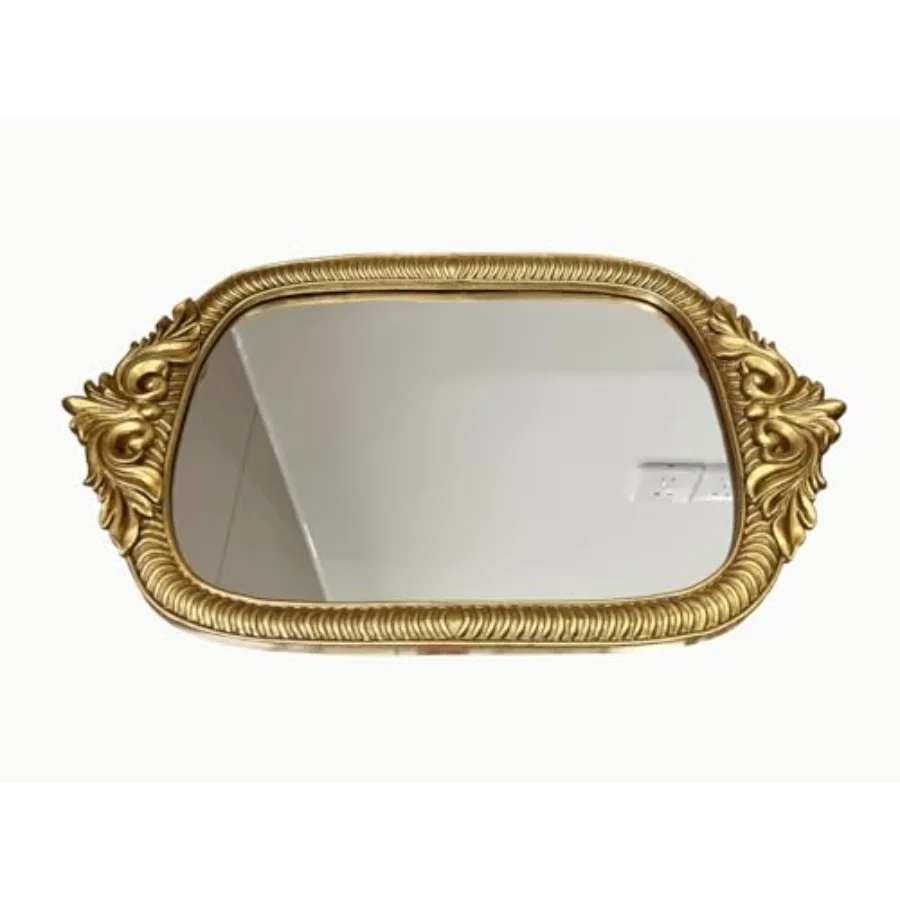 

Lar Gold Oval Mirror Tray 18.75" x 11.5" andmade Resin Frame Vinta Tray Decorative lry Mirror Trays for Vaty Elegant Gold ome D