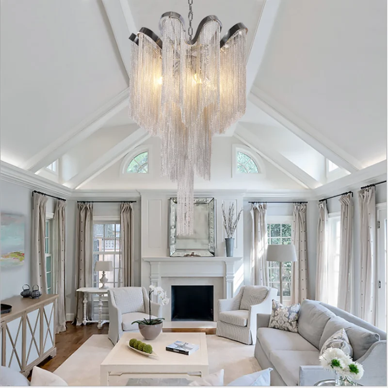 Mid century modern chandelier aluminum Tassel chandelier Luxury chrome lamp For Bar fixtures Suspension staircase chandelier