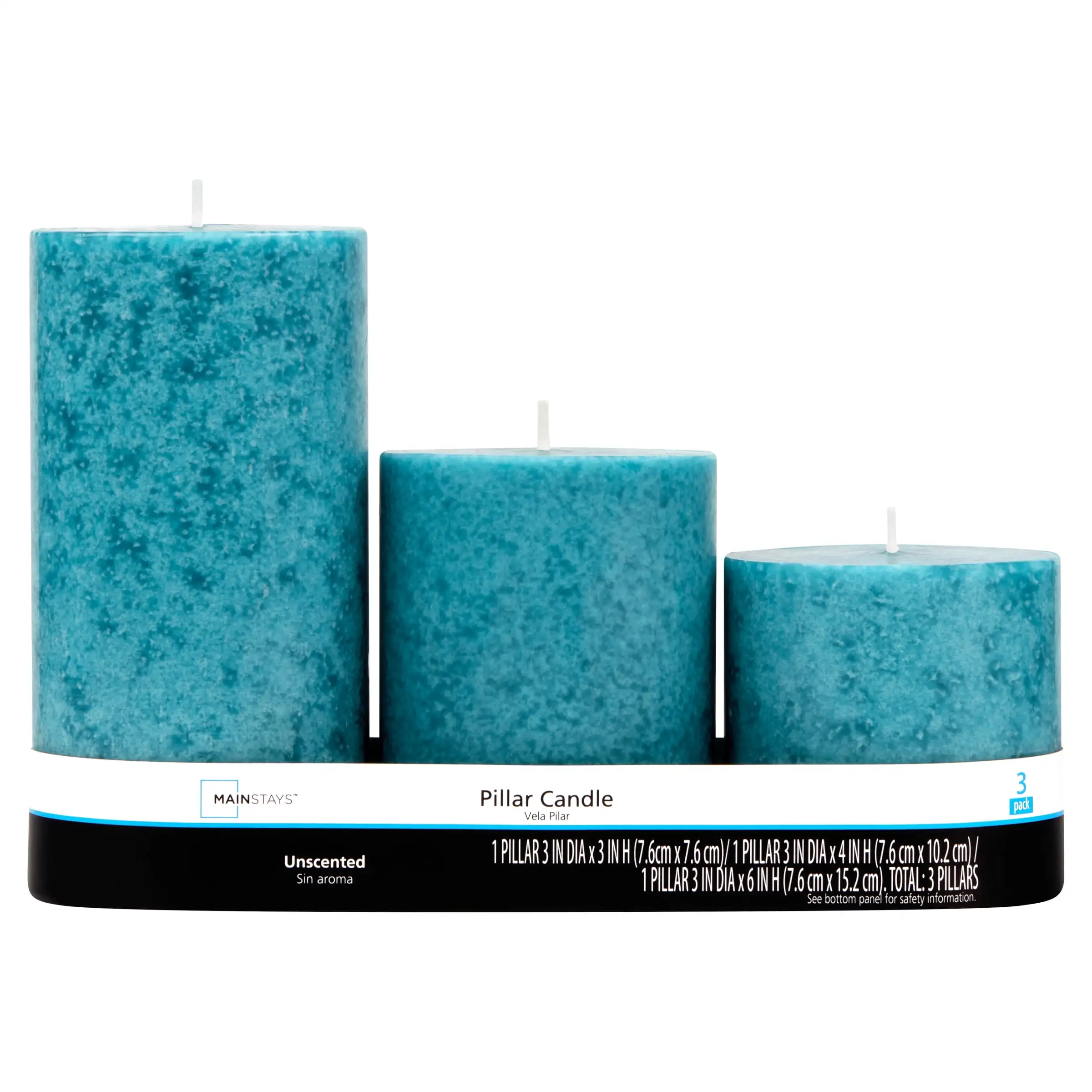 

Unscented Decorative Mottled Pillar Candles Set (3x3, 3x4, and 3x6), Teal Mottled Color