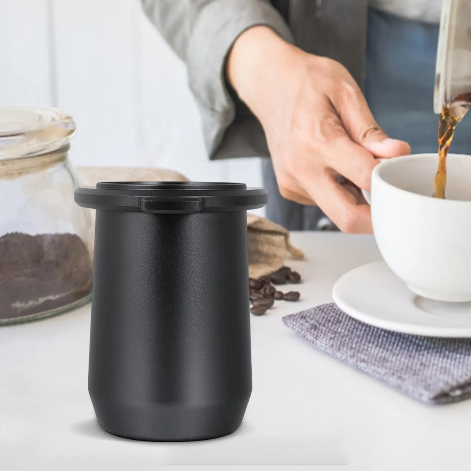 Copo doseador de café 54 calcadeira, acessórios de café de liga de alumínio, preto