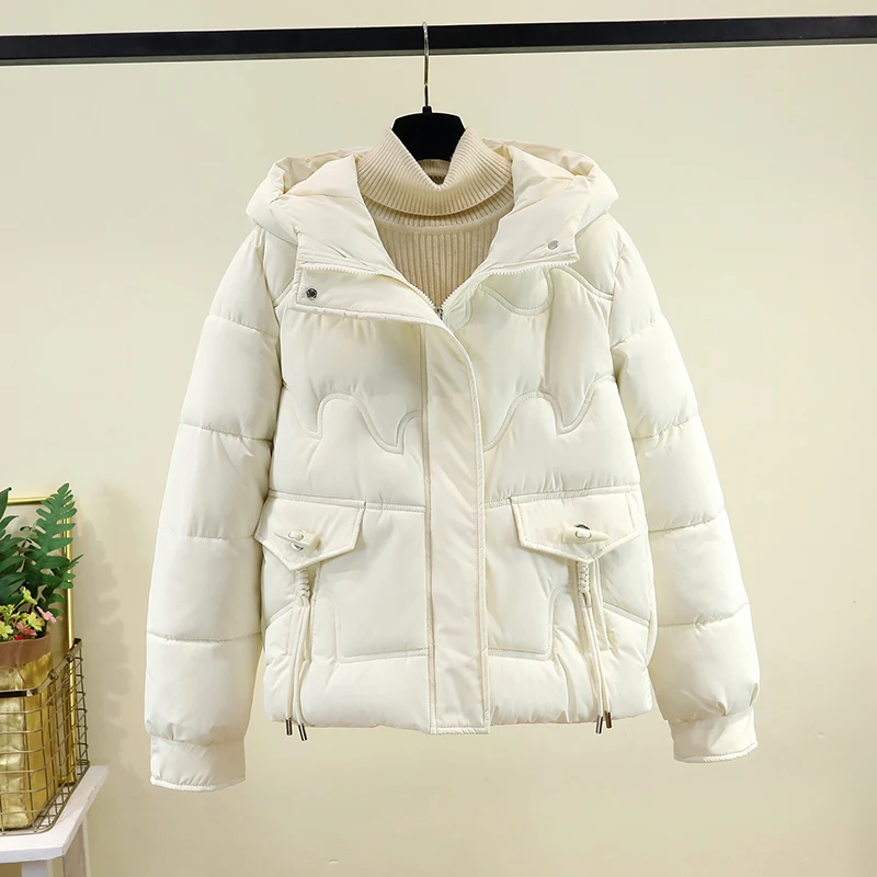 

Женская пуховая хлопковая одежда Jaet 2025 New Sle Winter Thiened с капюшоном, свободная повседневная хлопковая одежда, корейская версия Long Sve