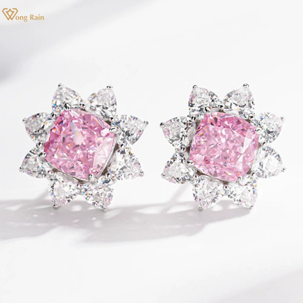 

Wong Rain 925 Sterling Silver Lab Sapphire Citrine High Carbon Diamond Gemstone Flower Ear Studs Earrings Fine Jewelry Wholesale