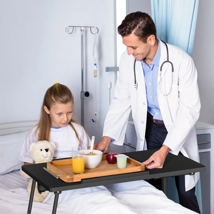 Overbed Bedside Table, Hospital Bed Table with Wheels, Portable Rolling Desk, Mobile Small Standing Desk, Rolling Laptop Stand,