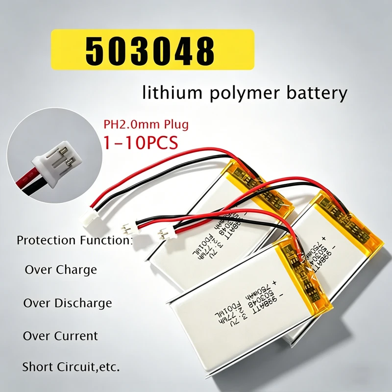 503048 3.7v Lithium Polymer Batteries 750mAh Rechargeable Lipo Batteries for Toy Breast Pump Lactation Booster Milking Machine