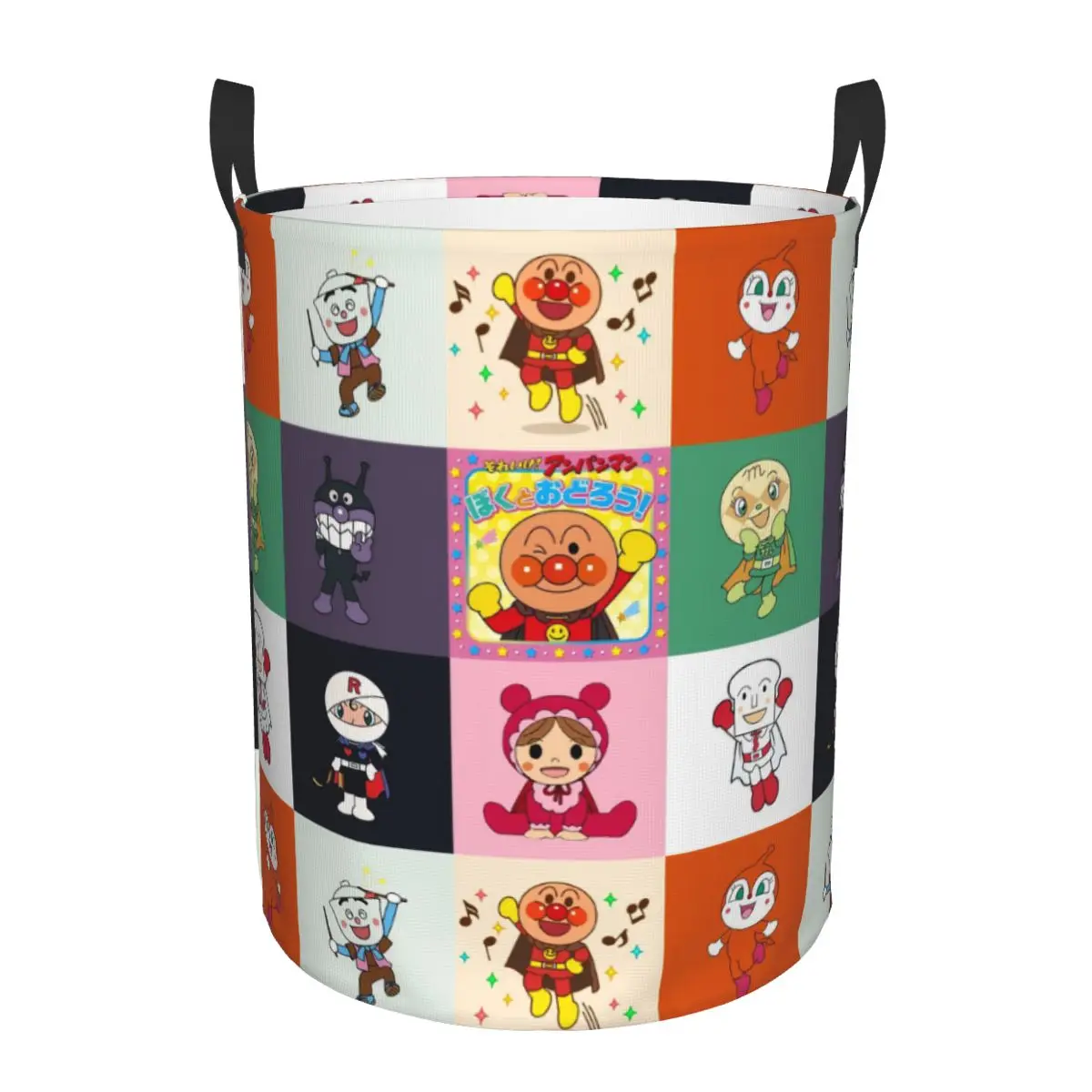 Cesto para la ropa sucia de Anpanman a cuadros, cesta grande para guardar ropa, organizador de calcetines y libros de superhéroes de anime para el baño