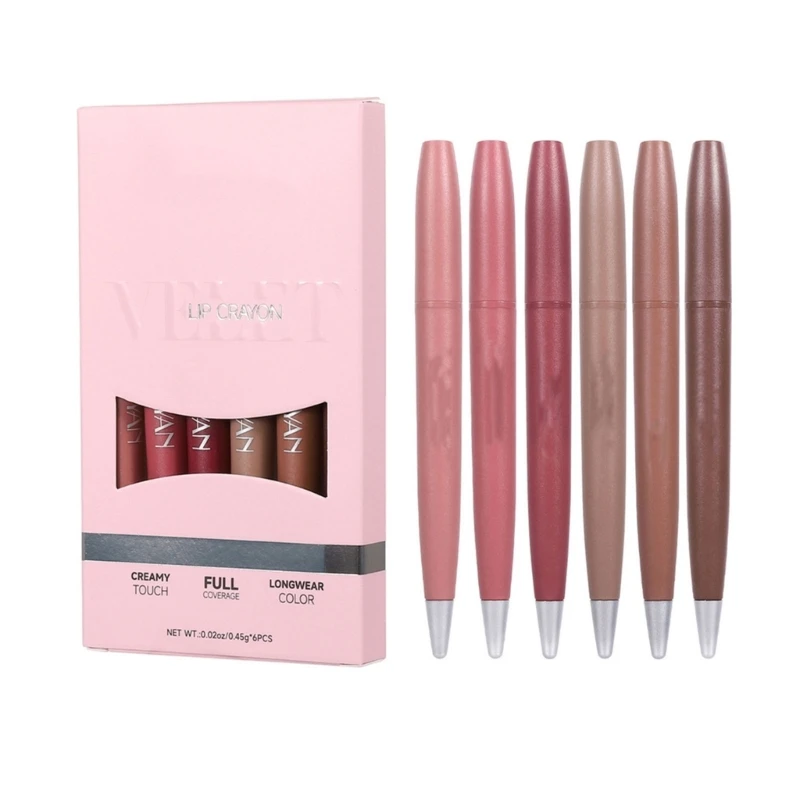 Conjunto delineador labial fosco, 6 peças, longwear, à prova d'água, brilho labial para mulheres, dropship