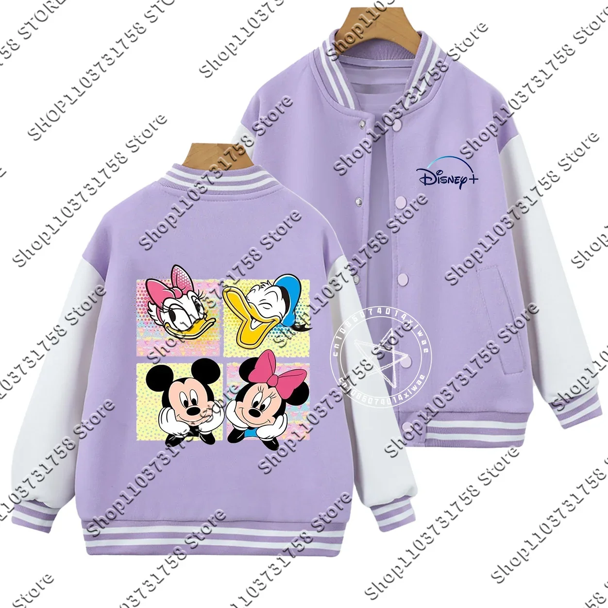 2025 Disney Kids Autunno/Inverno Giocoso Topolino Minnie Stampa Ragazzi e ragazze cappotto caldo addensato Teen Sweet uniforme da baseball top