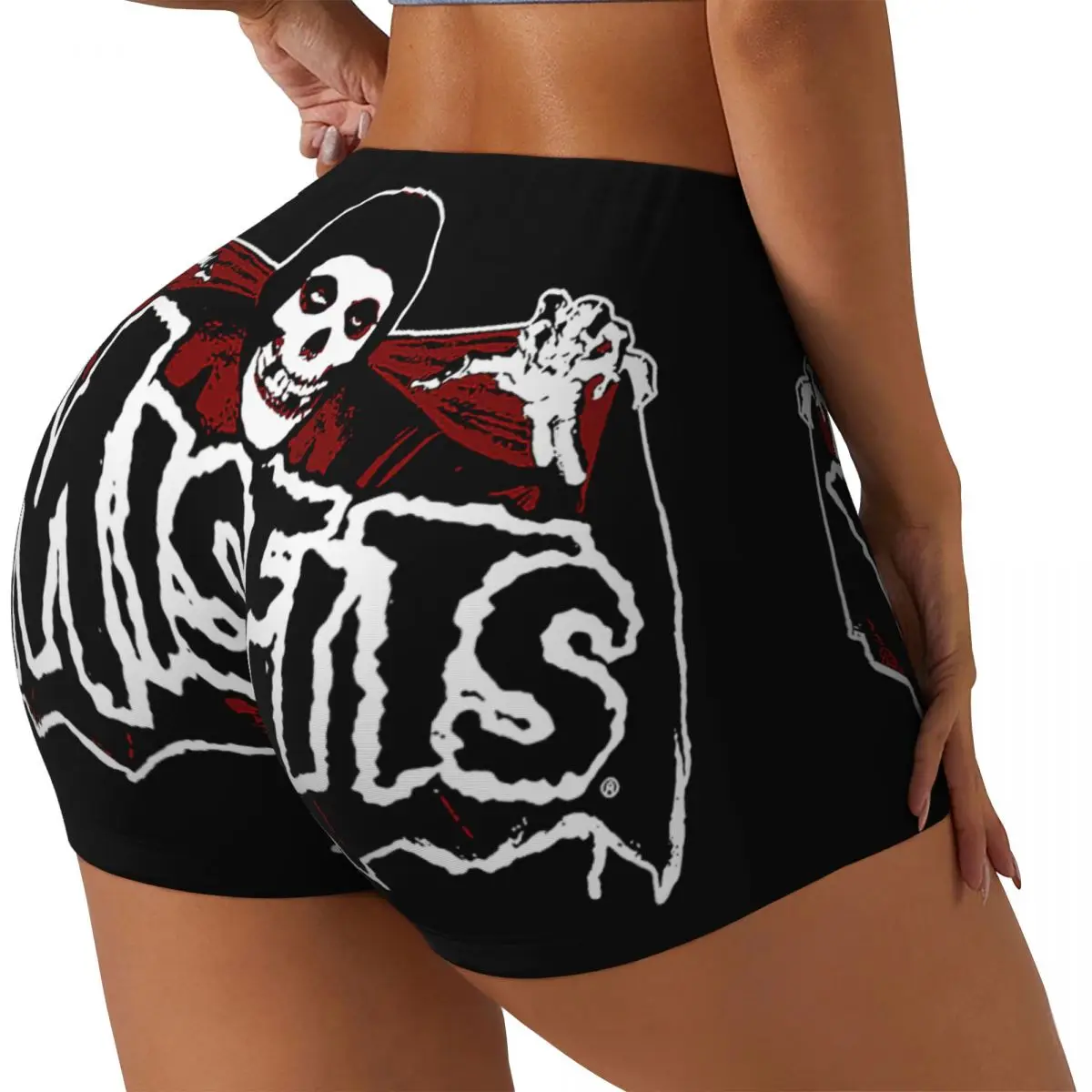 Custom Punk Rock Band Misfits Biker Running Workout Shorts Women Gym Athletic Yoga Shorts