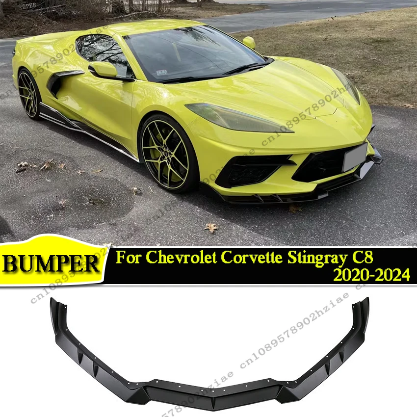 

Car Front Bumper Lip Spoiler Splitter For Chevrolet Corvette Stingray C8 Z51 STG 3 2020-2025 Gloss Black Exterior Accessories