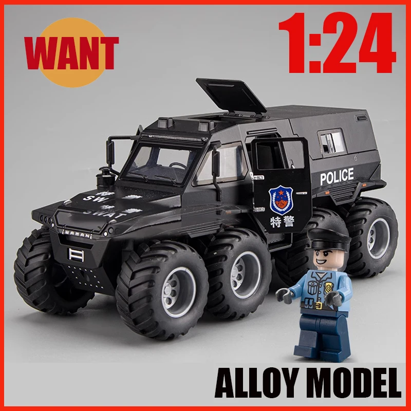 1:24 Skala Rosja Podnośnik Szaman Policyjny Alloy Off-Road SUV Premium Model Dźwięk Światło Pociągnij Zabawka Dziecięca Prezent Ozdoba Kolekcja