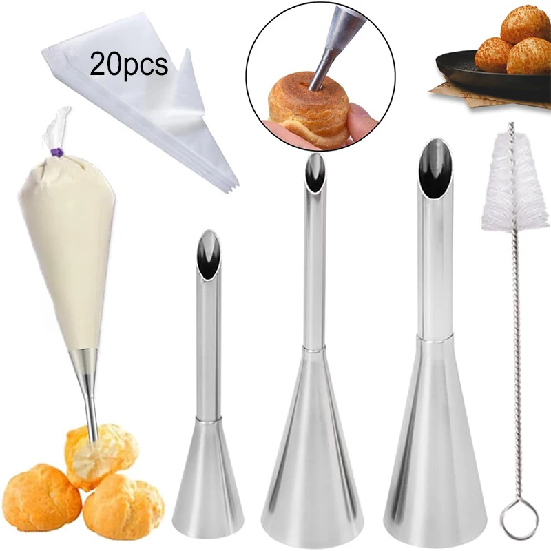 

Cream Puff Pastry Nozzles With Pastry Bags Stainless Steel Long Eclair Icing Piping Tips Cake Cupcake Decorating Tools