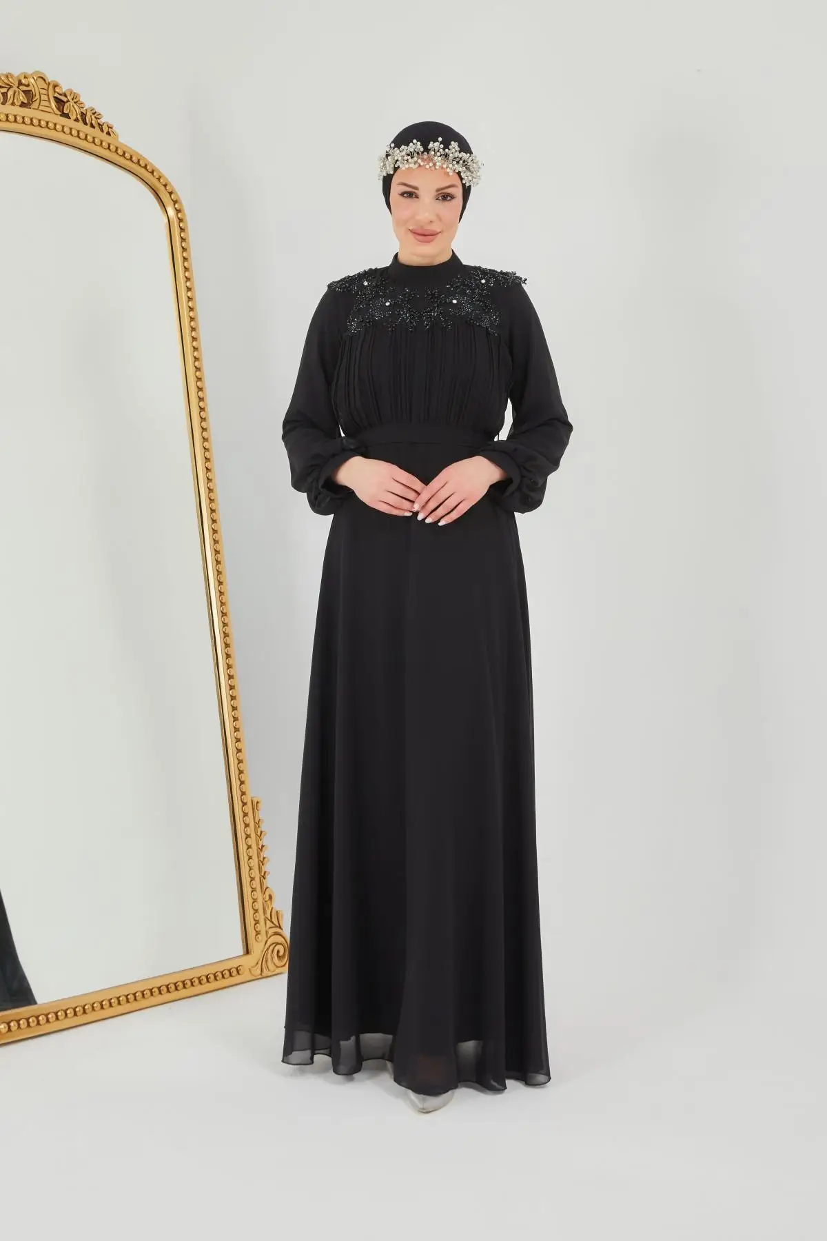 Muslim Fashion Islamic Clothing Evening Dress Women O-neck Long Sleeve Embroidery Print Long Dress