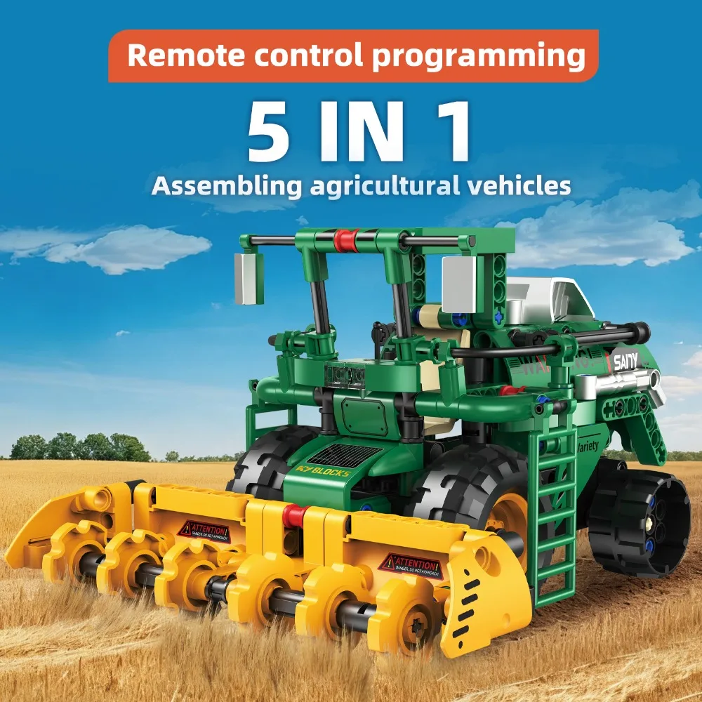 96234 331PCS 5 in 1 Farm Vehicle Building Kit STEM RC Tractor Toy with Remote Control Educational Gift for Kids Adults