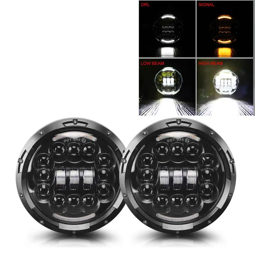 

For Lada Niva 4X4 Land Rover Defender 90/110 Accessories Car 7 inch Round Headlamp Assembly 2pc Black 80W H4 Front Led Lights