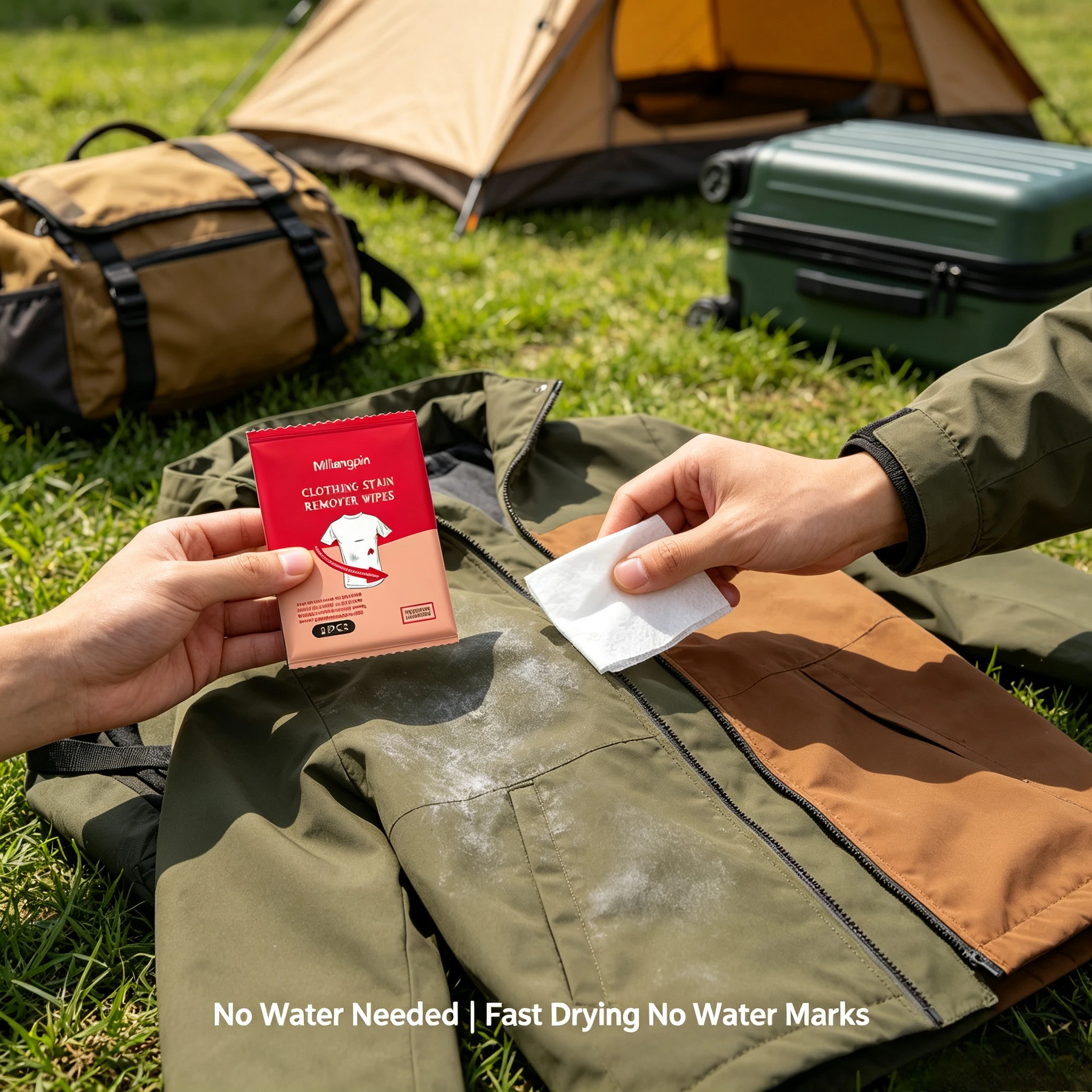 Stain Remover Wipes for Clothes, Essential for Outdoor Camping, Traveling, and Home Use. Individually Wrapped for Easy Carrying.