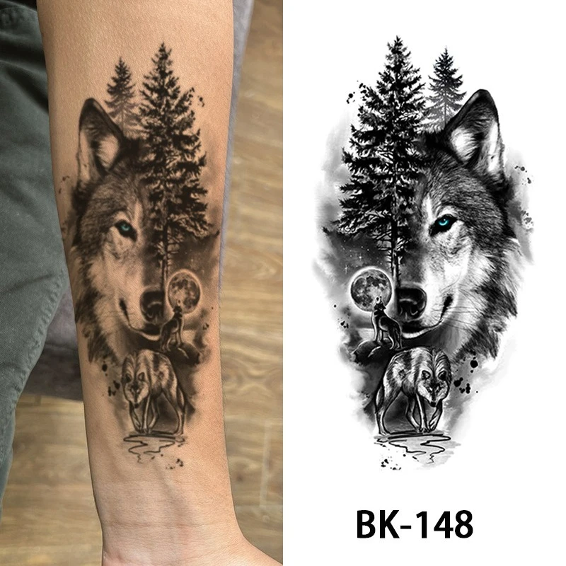 

Sketch animal wolf small full arm body Waterproof temporary tattoo stickers