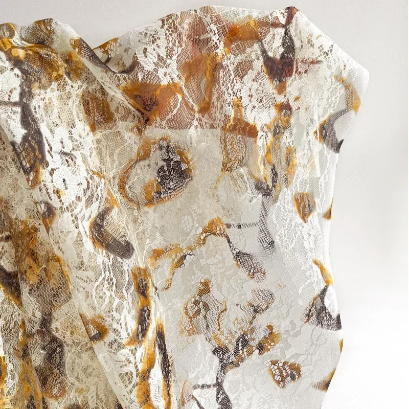 

Fragmented Feeling Burnt Out Old Lace Hollowed Out Mesh Fabric Artistic Tie Dye Dress Gift Clothing Designer Fabric