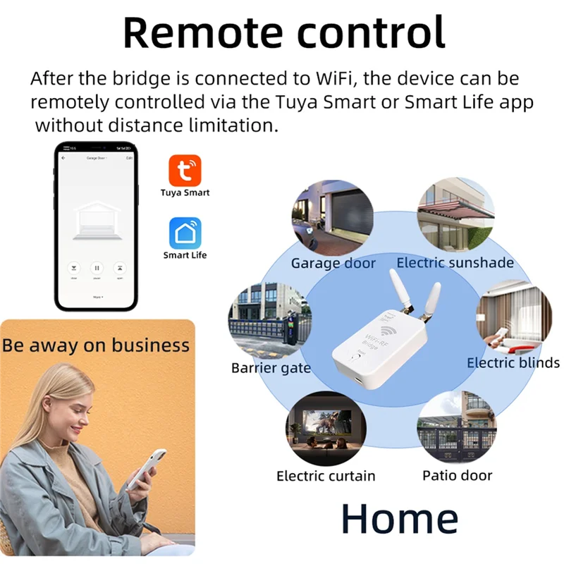 

A73E-Tuya Smart Wifi RF Duplicator Remote Control Copy For Electric Door Rolling Door Curtain Awning Sunshade Remote Control