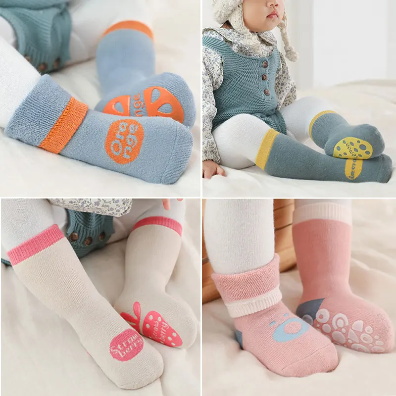 Winter Baby Thermal Non Slip Socks For Girl Boy Children Cotton Sock Newborn Toddler Home Thick Sock Infant Anti-slip Sleep Sock