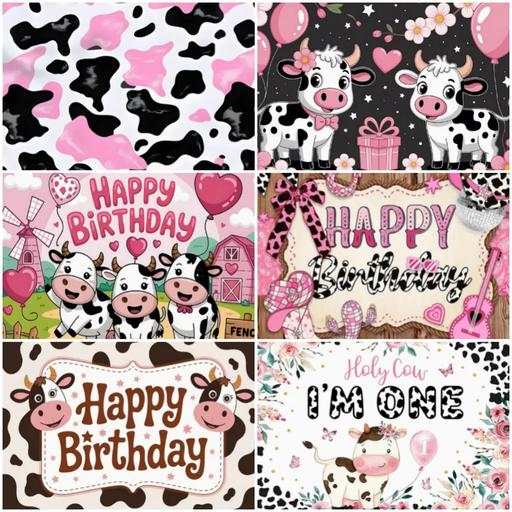 

Cow Themed Birthday Party Decoration Backdrop Balloon Cake Cow Children's Gift Background Baby Shower Wallpaper Banner Props ﻿