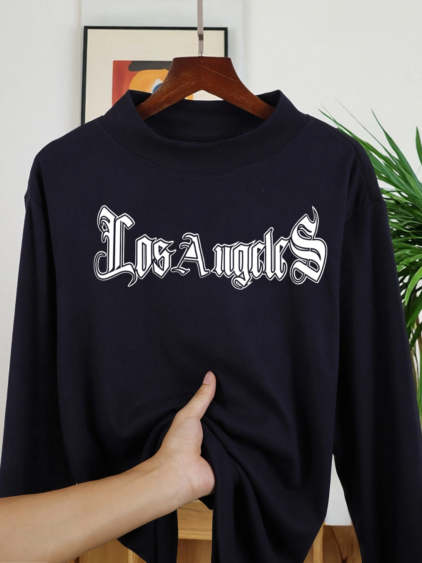 لوس أنجلوس الفن رسالة مطبوعة الذكور قمصان طويلة الأكمام جديد مريح قاعدة طبقة الشتاء الخريف الملابس بلوزات على الموضة غير رسمية