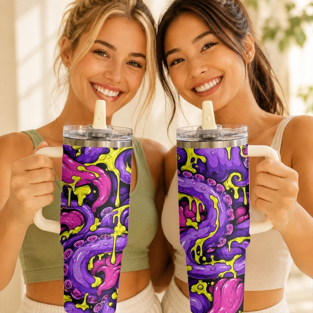 Halloween Creepy Monster Doodle Vacuum Flasks 40oz Thermal Tumbler with Handle Stainless Steel Insulated Water Portable Mug Cup