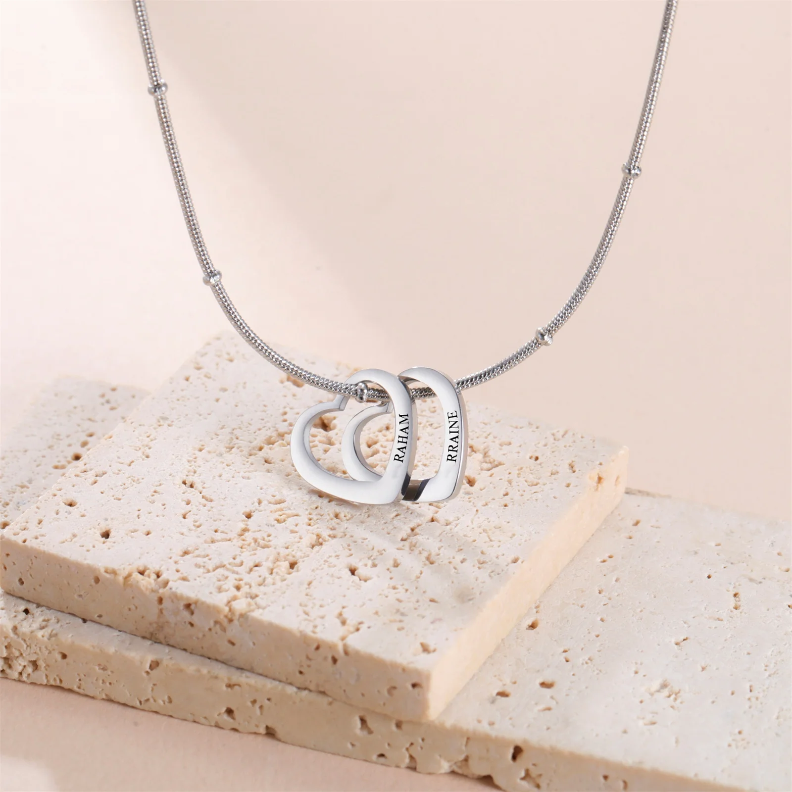 Customized Name Date Love Necklace Stainless Steel Personalized Carving Name 1-4 Heart Shaped Love Necklace Couple Family Gift