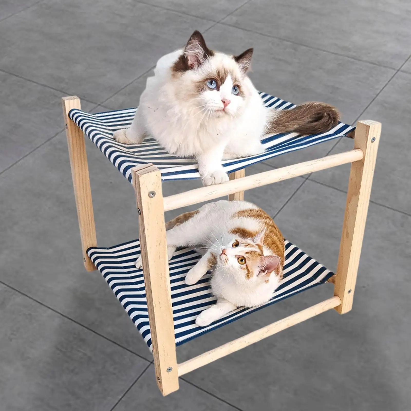 

2 Layer Cat Hammock Wood Elevated Cat Bed Cozy Comfortable Breathable Wood Frame