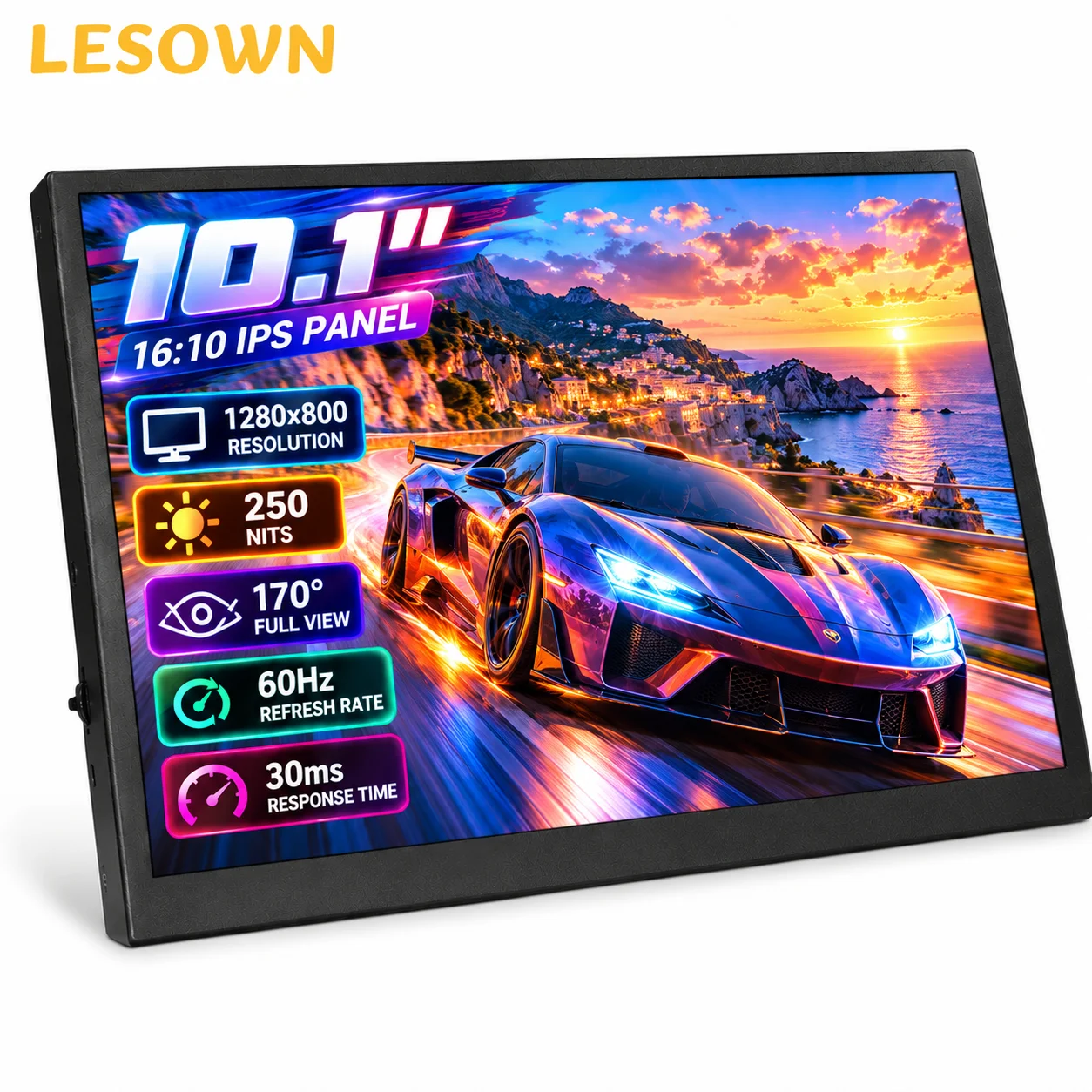 LESOWN 8.9/10.1 Inch LCD Display Mini HDTV Type-C 16:10 with Speakers VESA 75 for AIDA64 PC Hardware Monitoring Side Screen