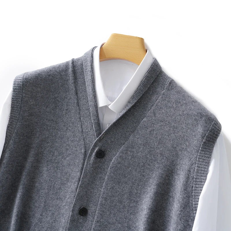 Cashmere Lapel Vest Men's Business Casual Warm Vest With Shawl And Olive Collar Wool Cardigan Sleeveless Knitting