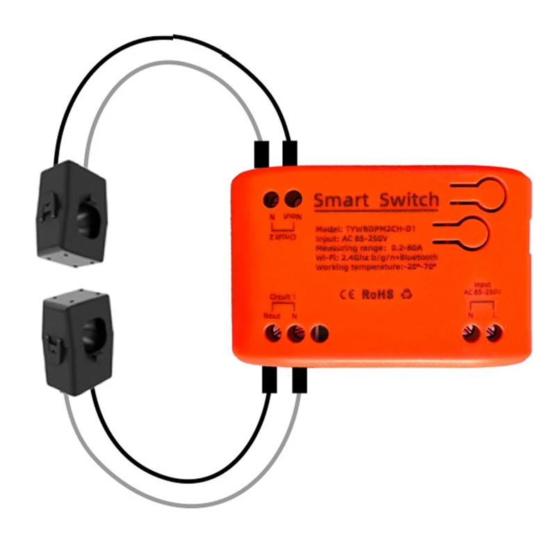 A76F-Tuya Smart 85-250V Wifi 2 Channel Clamp With Current/Voltage/Energy Monitoring 80A Smart Energy Meter For Alexa Alice