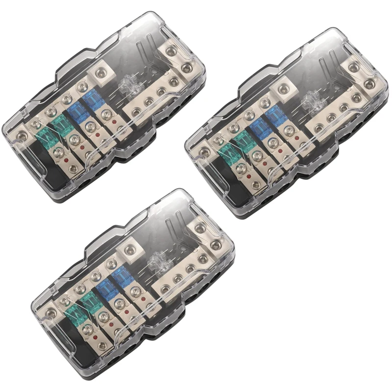 

3X Multi-Functional LED Car Audio Stereo ANL Fuse Holder Distribution 0/4Ga 4 Way Fuses Box Block 30A 60A 80Amp