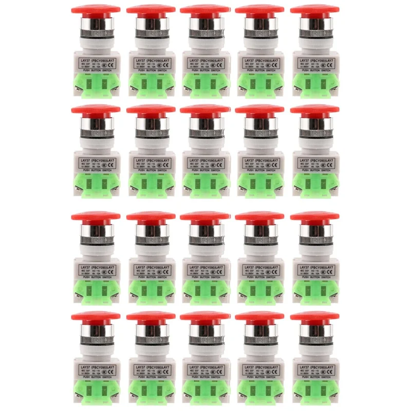

ABBN-20X Red Mushroom Cap 1NO 1NC DPST Emergency Stop Push Button Switch AC 660V 10A