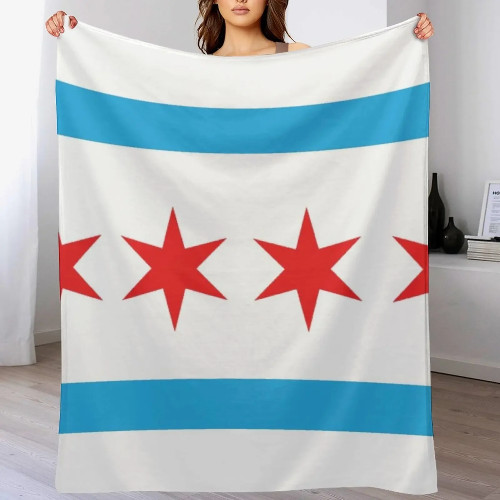 Chicago Flag Throw Blanket Machine Washable Soft Warm Blanket