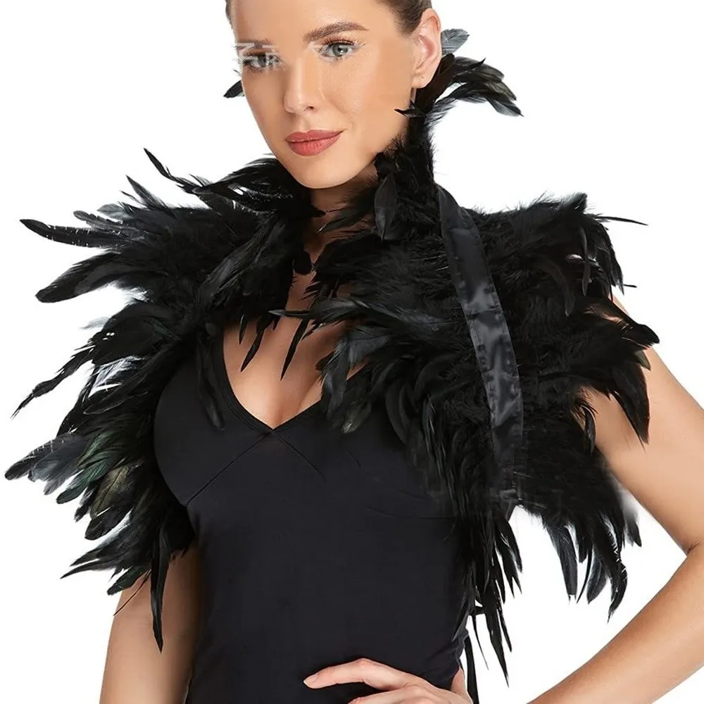 Luxe feestsjaal met veren nep-kraag en lintbanden Gotische stijl natuurlijke veren Cape veren schouderophalen voor dames en heren