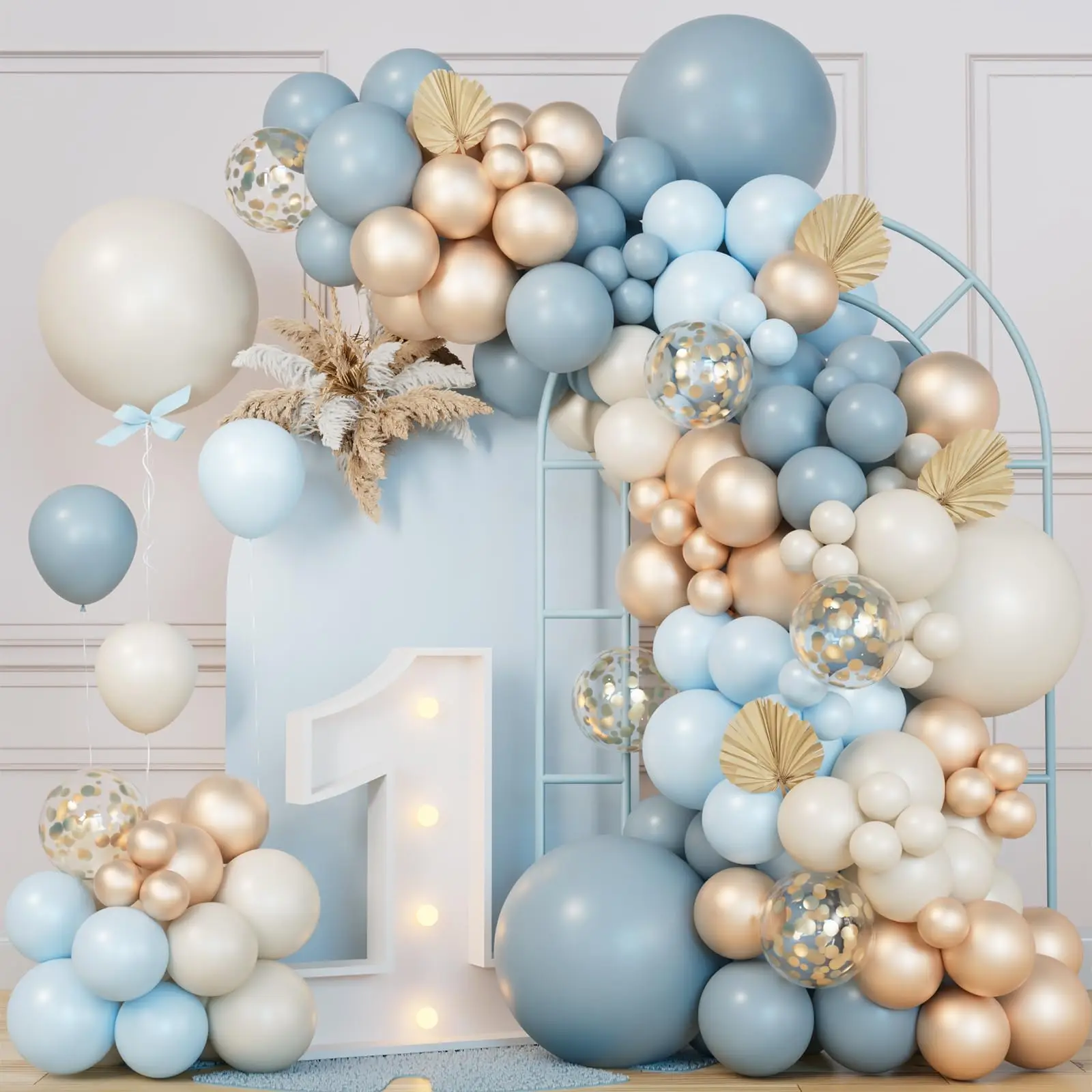 109pcsgrey blue balloon Arch kit. sand white metal gold balloon gender reveal Anniversary Wedding babyshower birthdaydecoration