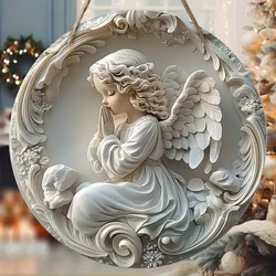 1pc 2D Baptism Nativity Praying Angel Retro Pattern Xmas Wood Porch Wreath Hanging Print Sign Painting Home Fence Decoration