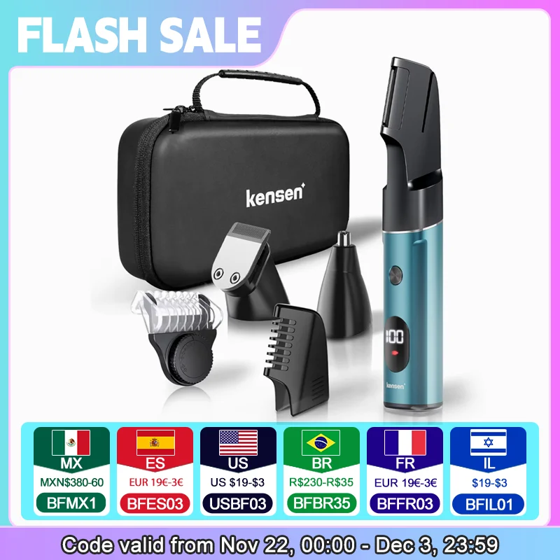 Kensen kits de aparador de pêlos corporais para homens profissional recarregável display led aparadores elétricos barbeadores de barba máquina de corte de cabelo