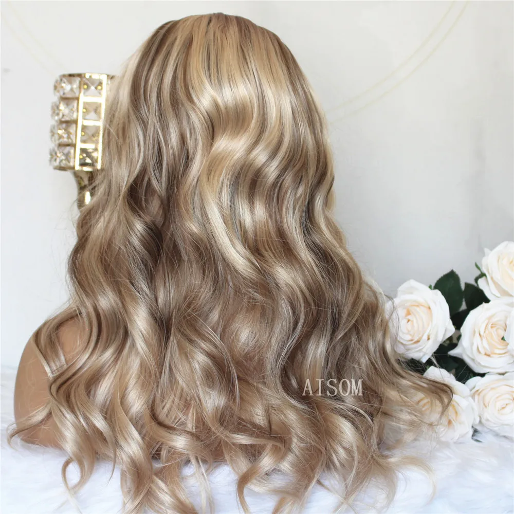 Loose Wave Synthetic Lace Wig Highlight Blonde Natural Wave 13x4 Lace Front Wig for Women Pre Plucked Daily Use