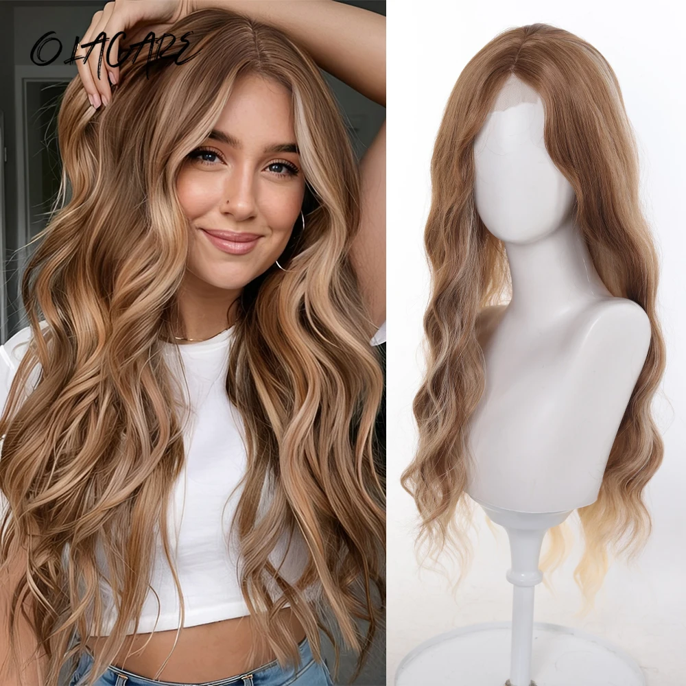 

Synthetic Long Lace Wavy Wig for Women 26 Inch Middle Part Curly Natural Looking Heat Resistant Fiber for Daily Party Christmas