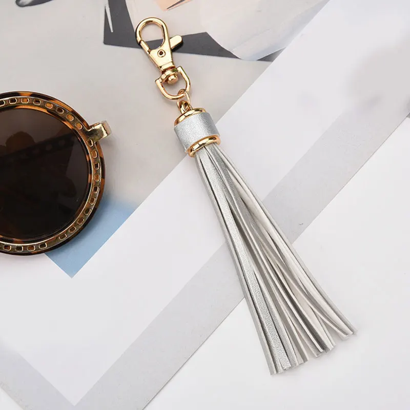 New Fashion Tassel Key Chain Women Cute Tassel KeyChain Bag Accessory PU Leather Tassels Car Key Ring Fringe Jewelry