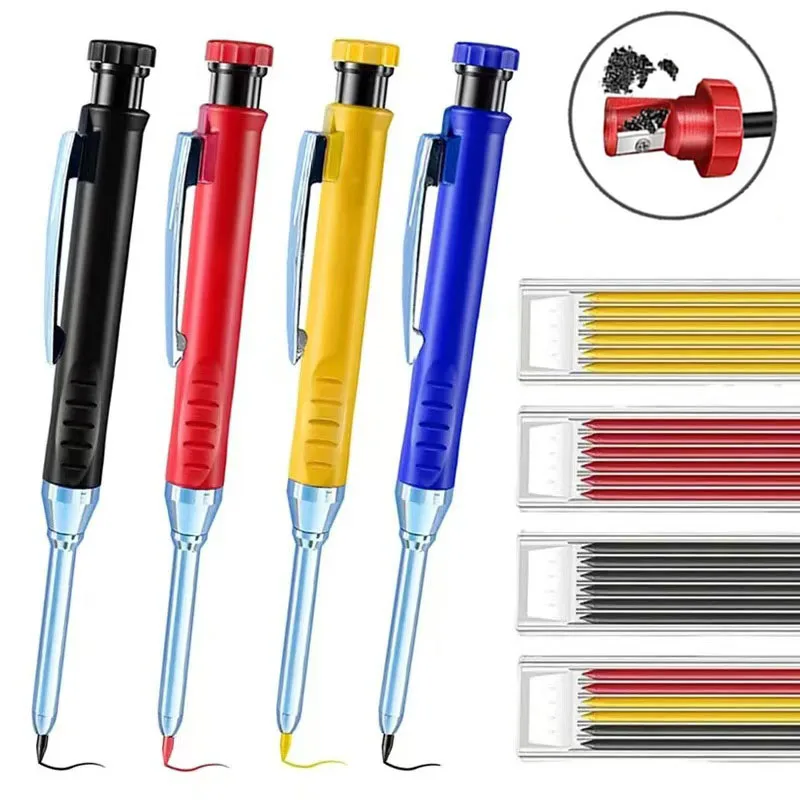 

Металлический механический карандаш 2,8 мм с точилкой для карандашей, плотницкий инструмент для маркировки, маркер для плитки и ванной комнаты, черный, красный и желтый