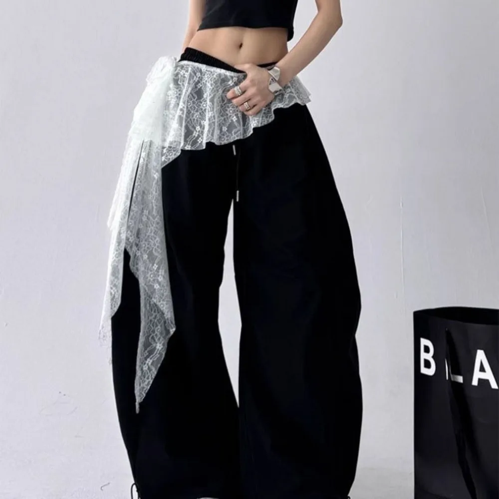 

Embroidered Flower Lace Mini Skirt See Through Y2K Streetwear Ruched Skirts Irregular Lace-up Design Lace Up Ruffles Skirt