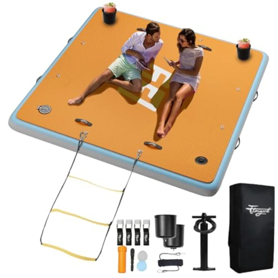

Inflatable Floating Dock 7×7 FT Square 12mm EVA Non-Slip Foam Detachable Cup Holder Action Camera Mount for Lakes Pools Boats 2